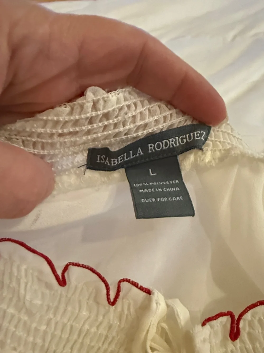 Isabella Rodriguez Cream Peasant Blouse with Red and Green Embroidery - Picture 4 of 5